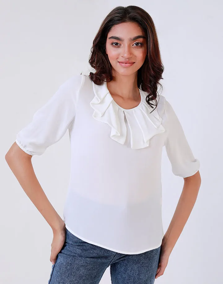 ¾ Sleeves Top with Neck Line Details