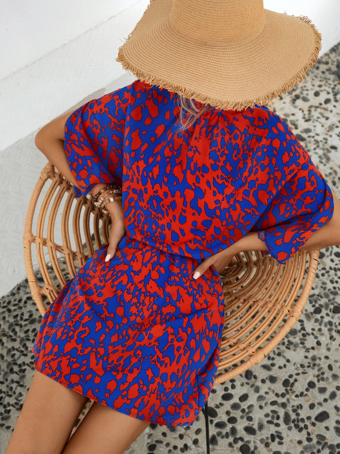 🌟 Tied Printed Mock Neck Mini Dress 🌟