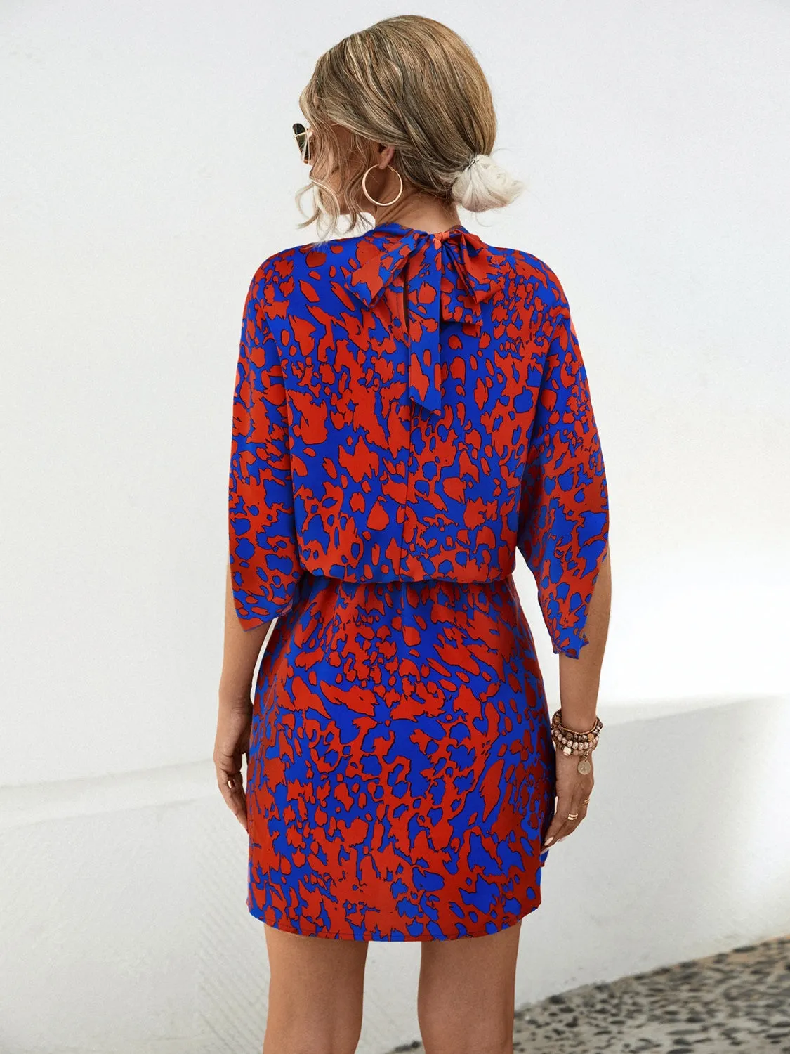 🌟 Tied Printed Mock Neck Mini Dress 🌟