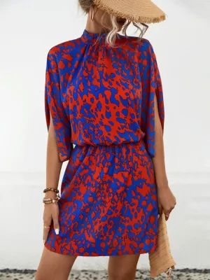 🌟 Tied Printed Mock Neck Mini Dress 🌟