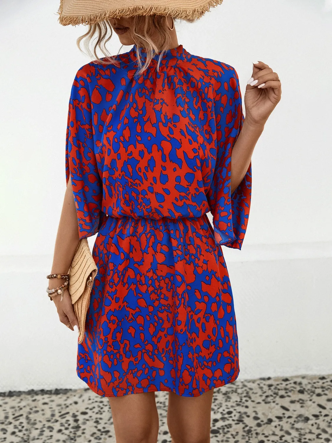 🌟 Tied Printed Mock Neck Mini Dress 🌟