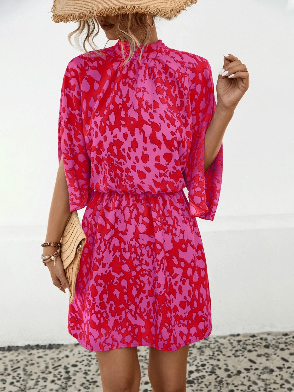 🌟 Tied Printed Mock Neck Mini Dress 🌟