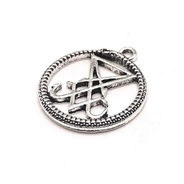 1, 4, 20 or 50 Pieces: Antique Silver Lucifer Sigil Pendants in Ouroboros, Satan Charm
