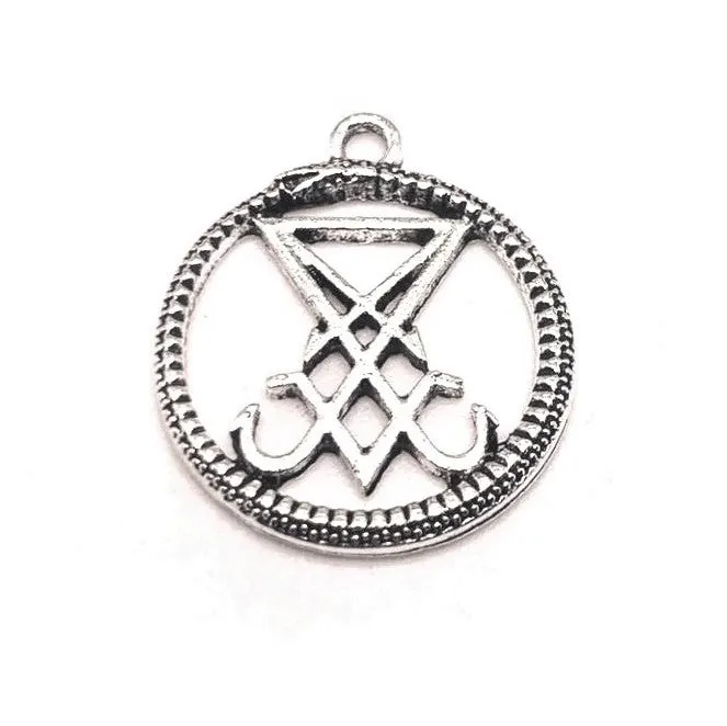 1, 4, 20 or 50 Pieces: Antique Silver Lucifer Sigil Pendants in Ouroboros, Satan Charm