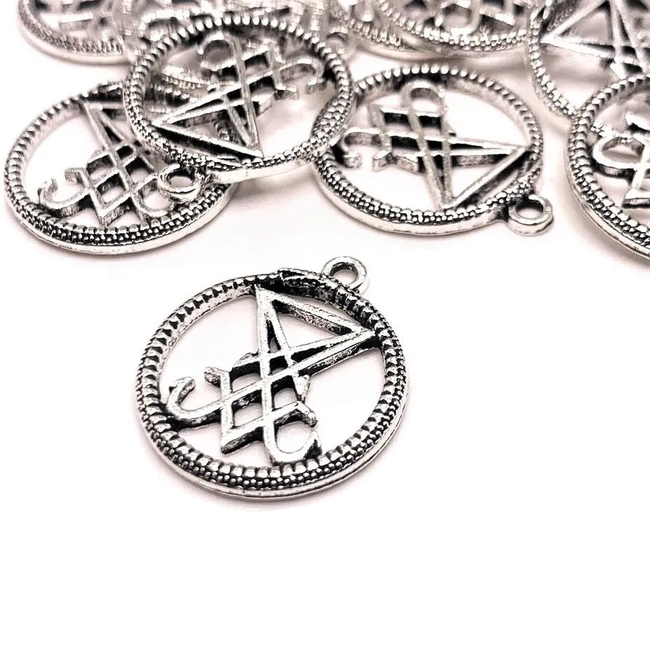 1, 4, 20 or 50 Pieces: Antique Silver Lucifer Sigil Pendants in Ouroboros, Satan Charm