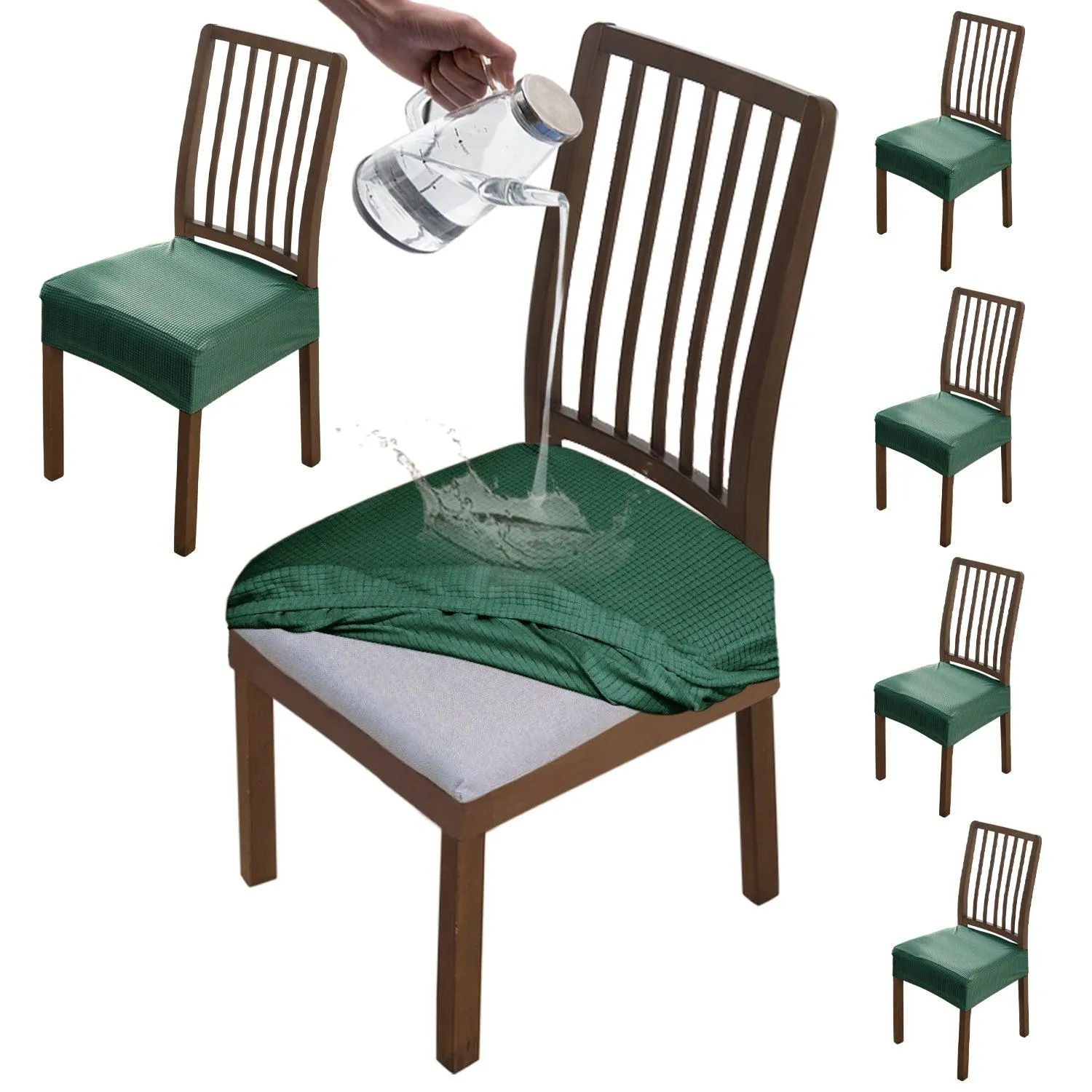 100% Waterproof Jacquard Dining Chair Seat Cushion Cover, Green