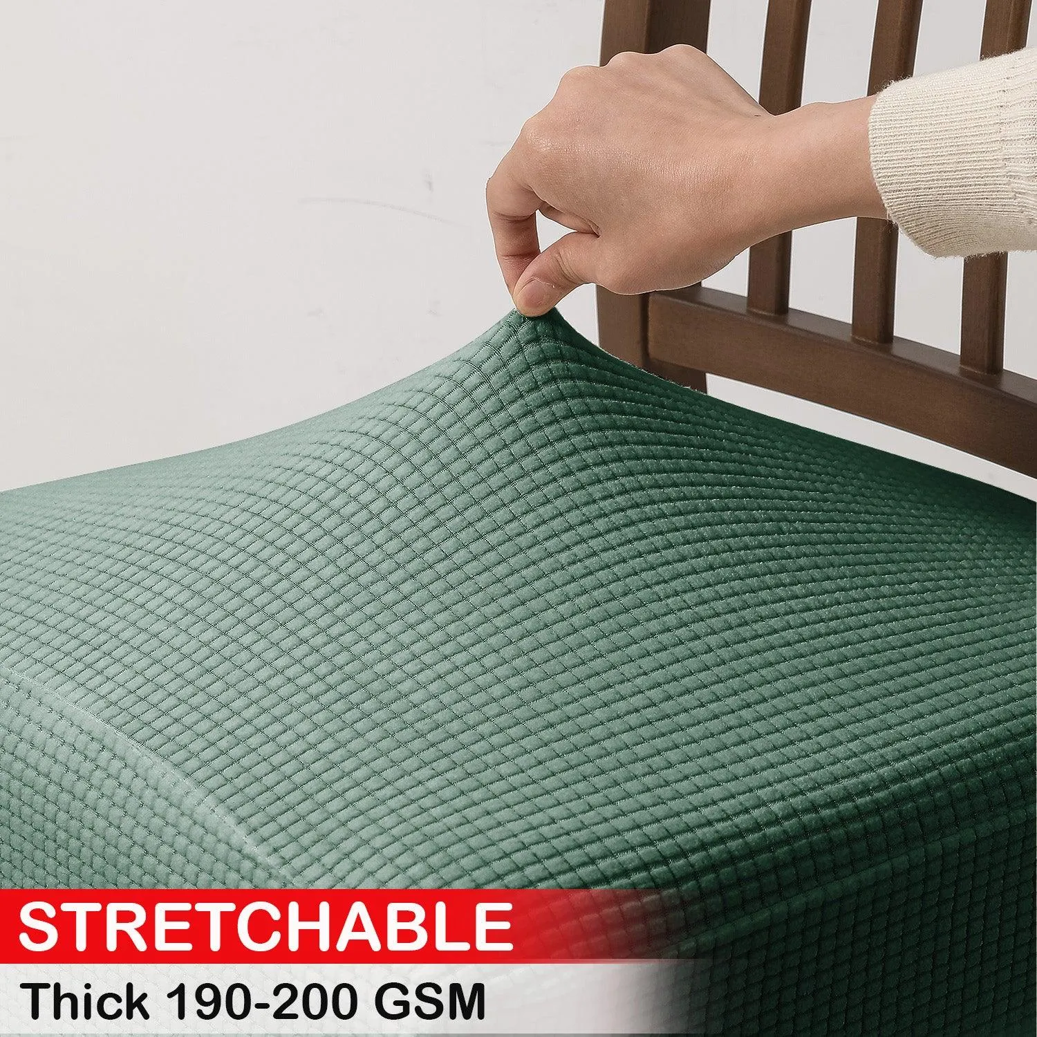 100% Waterproof Jacquard Dining Chair Seat Cushion Cover, Green
