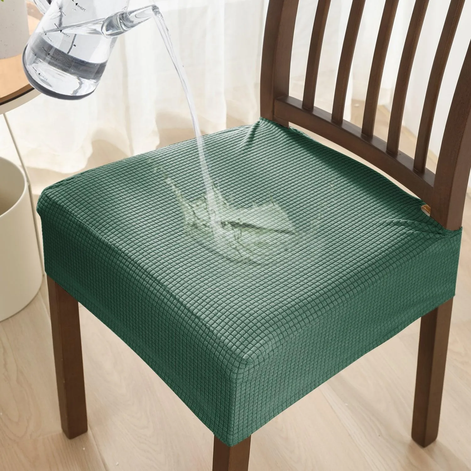 100% Waterproof Jacquard Dining Chair Seat Cushion Cover, Green