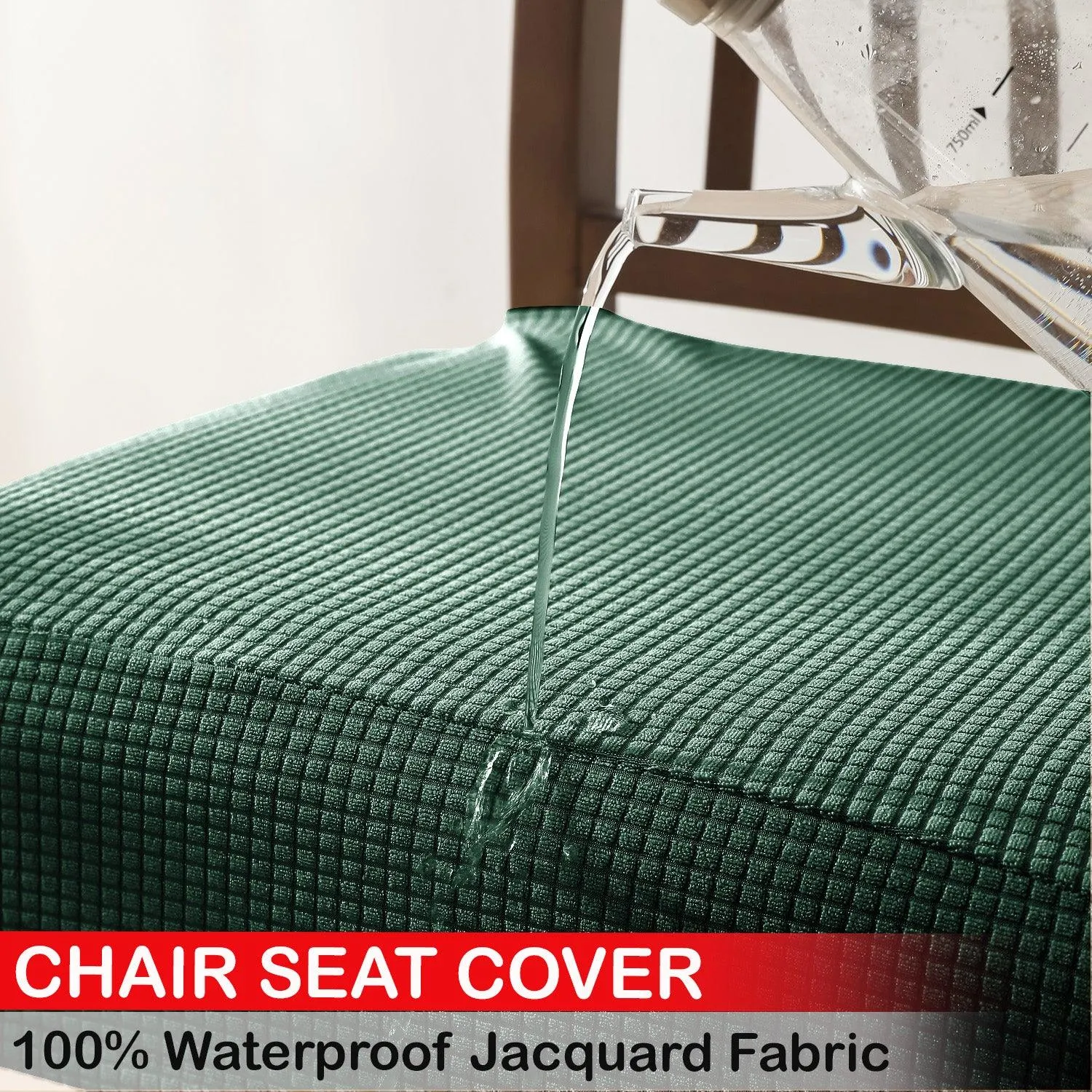 100% Waterproof Jacquard Dining Chair Seat Cushion Cover, Green