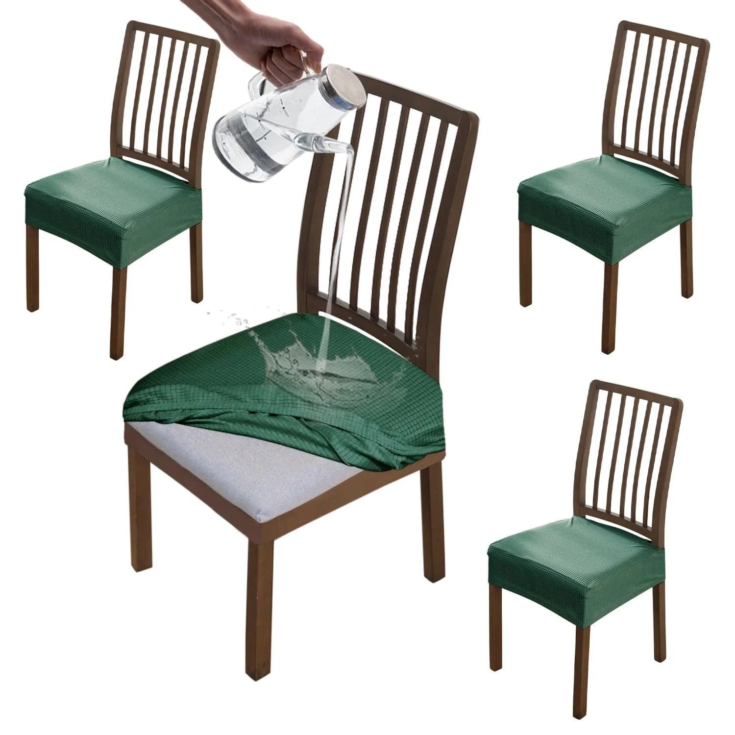 100% Waterproof Jacquard Dining Chair Seat Cushion Cover, Green