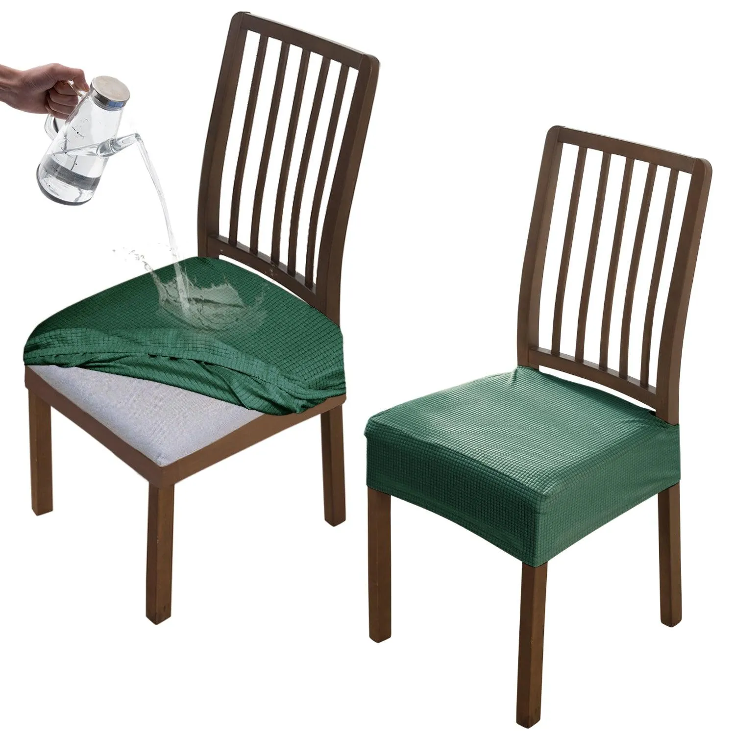 100% Waterproof Jacquard Dining Chair Seat Cushion Cover, Green