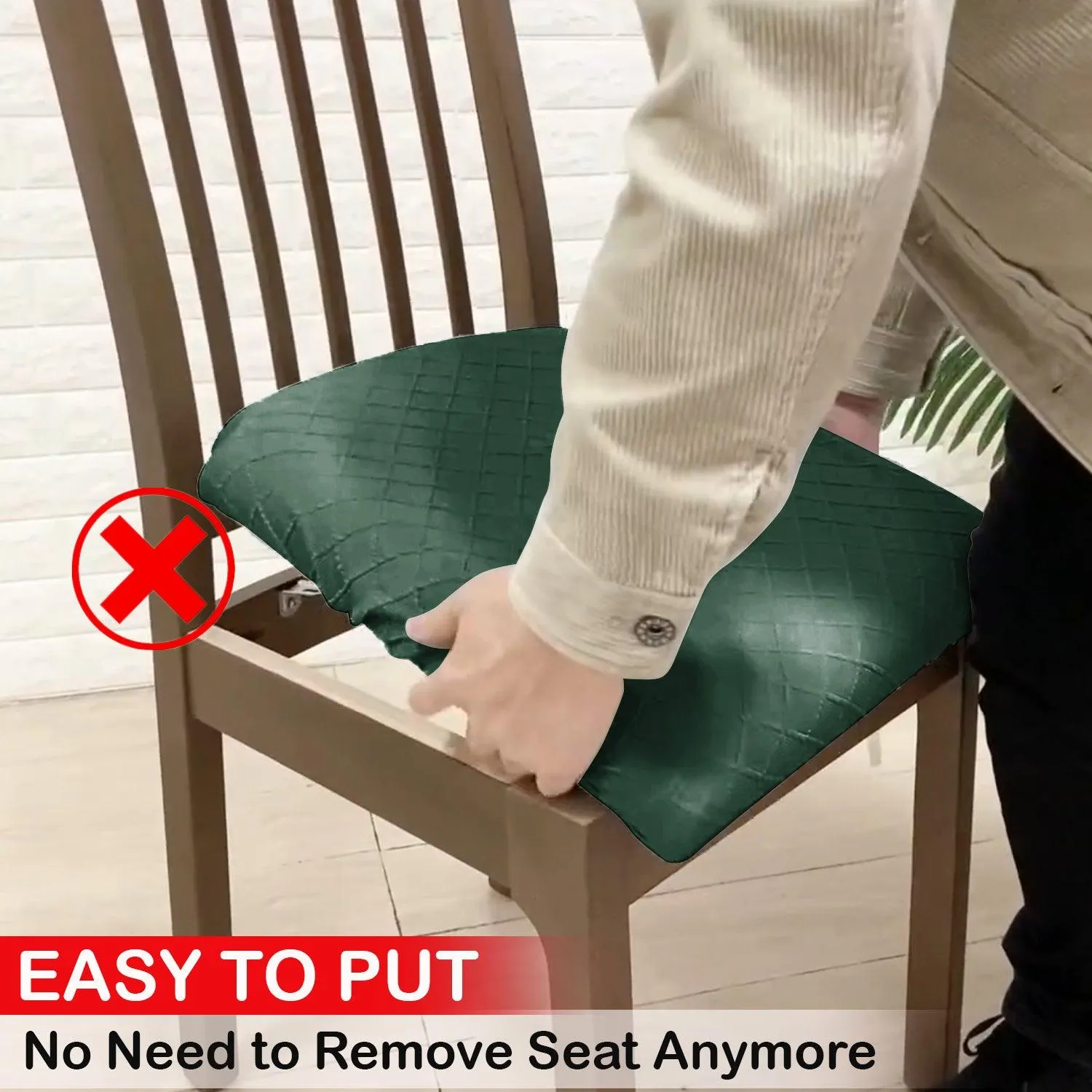 100% Waterproof Jacquard Dining Chair Seat Cushion Cover, Green