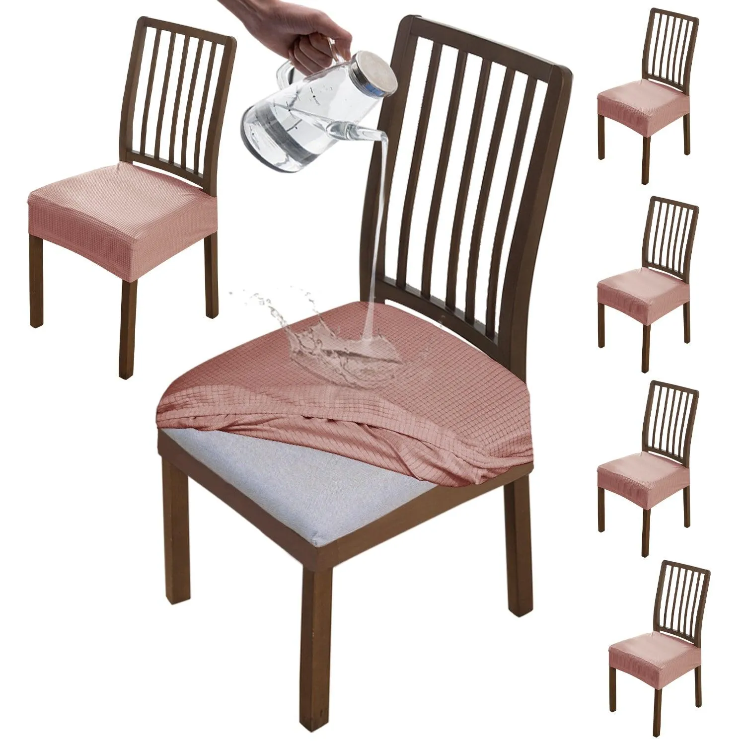 100% Waterproof Jacquard Dining Chair Seat Cushion Cover, Pink