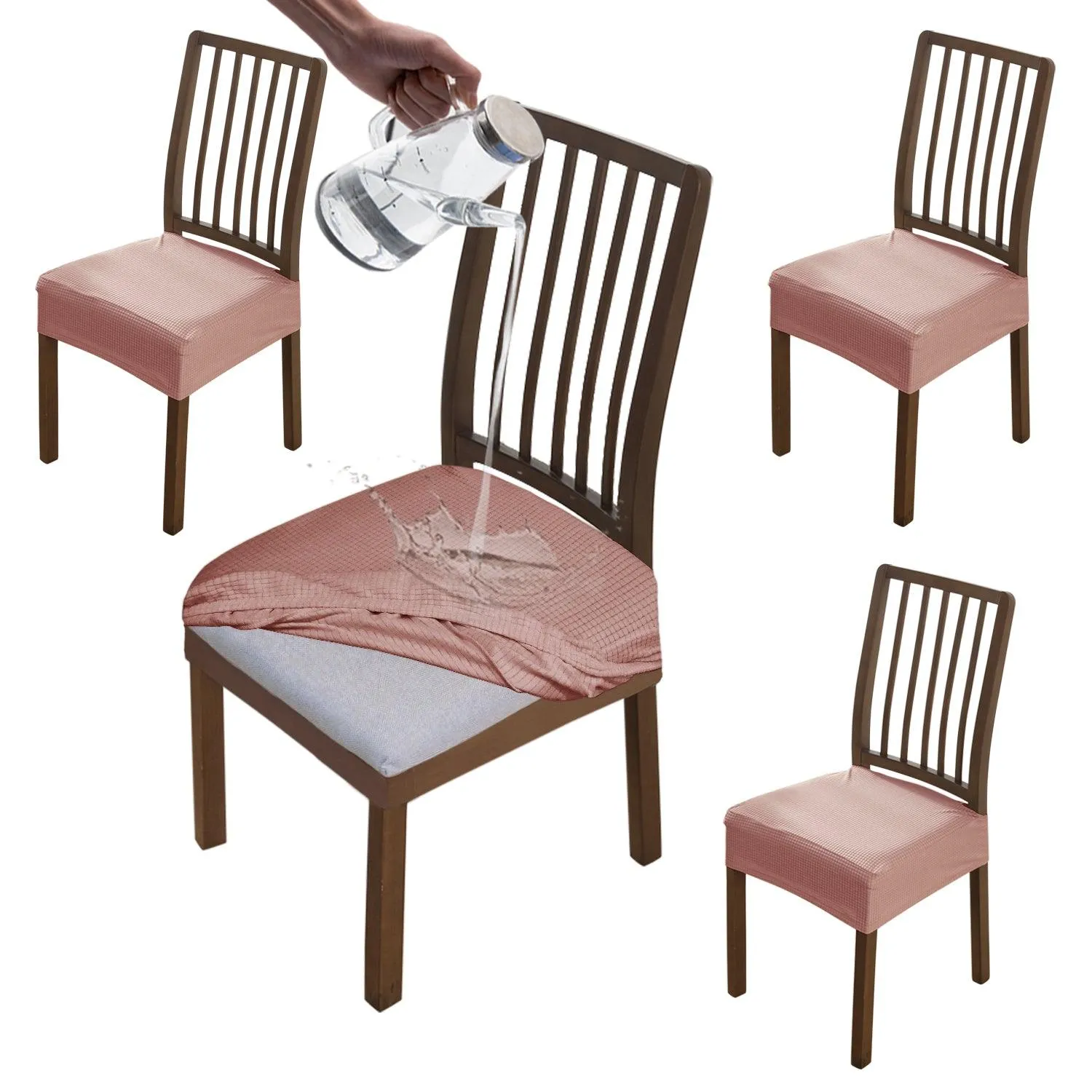 100% Waterproof Jacquard Dining Chair Seat Cushion Cover, Pink