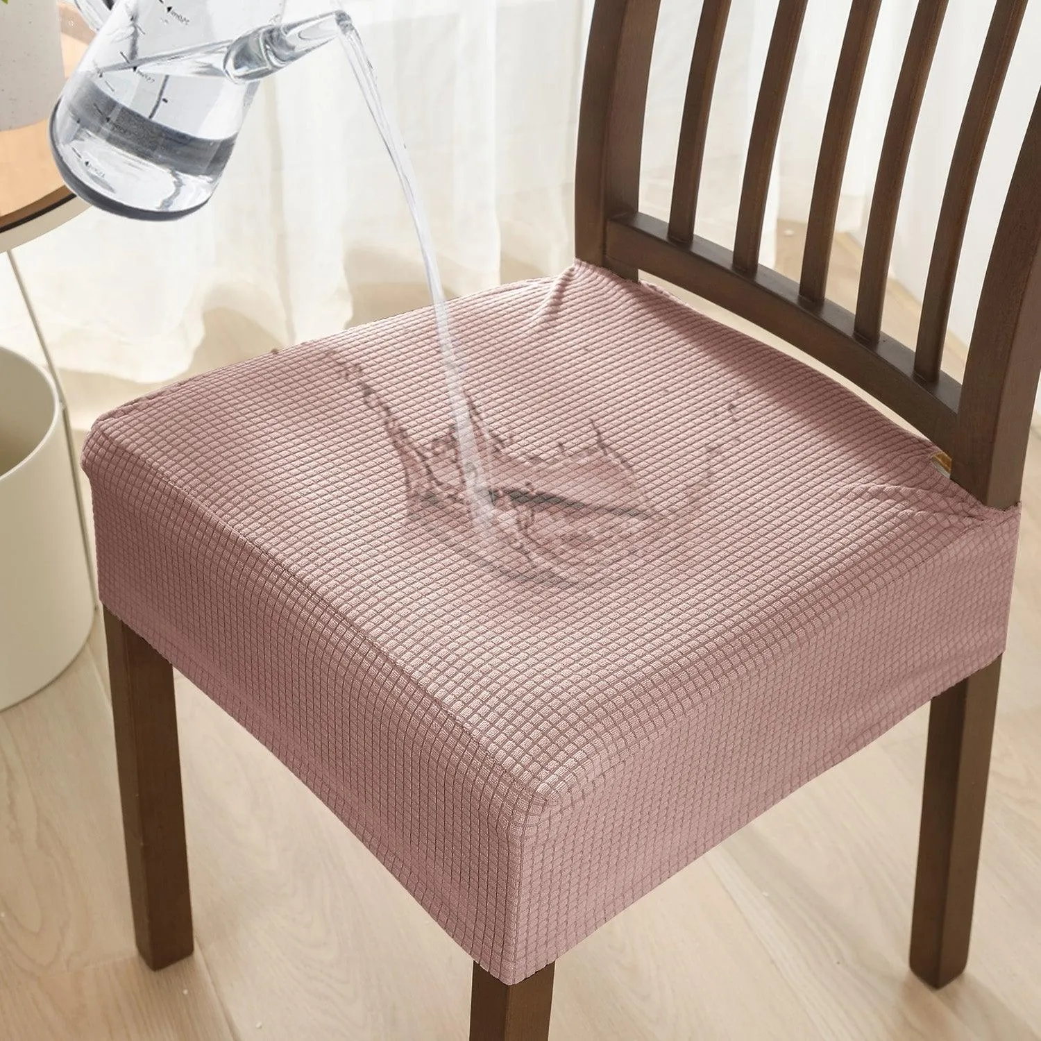 100% Waterproof Jacquard Dining Chair Seat Cushion Cover, Pink