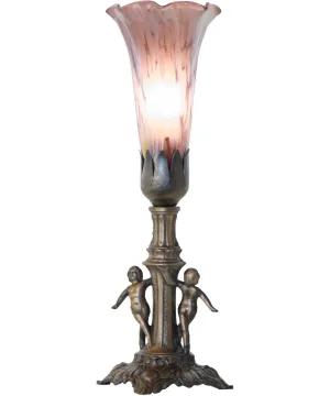 11" High Purple Iridescent Tiffany Pond Lily Maidens Mini Lamp