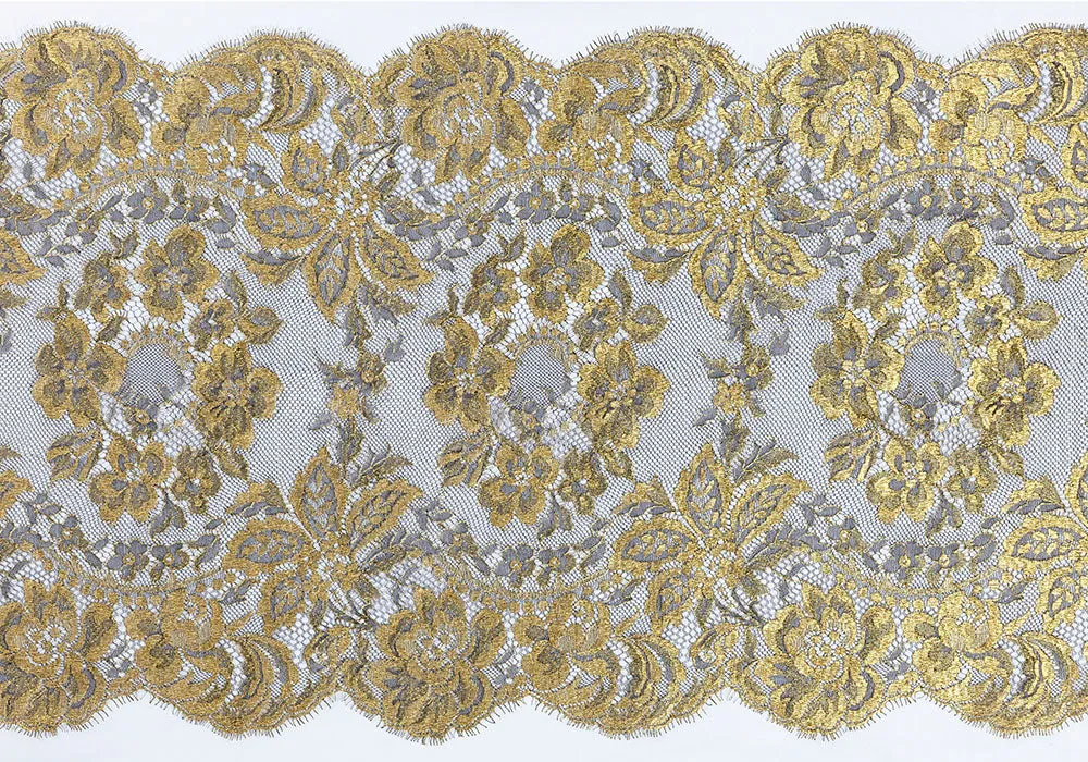 14" Black & Antique Gold Chantilly Lace (Made in France)