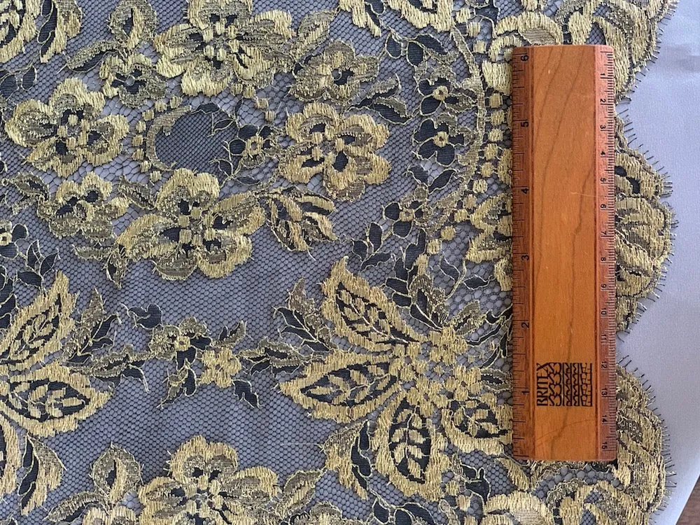 14" Black & Antique Gold Chantilly Lace (Made in France)