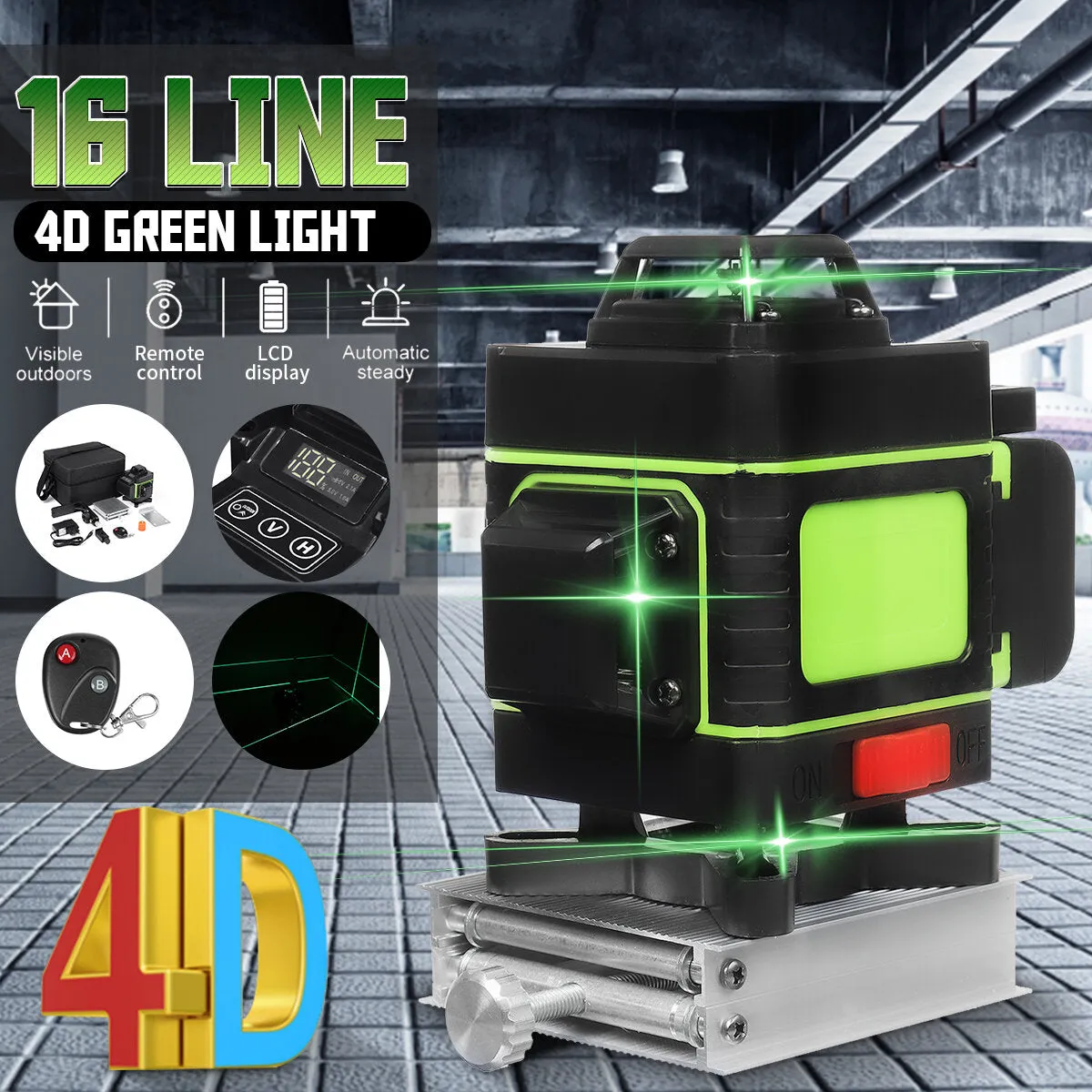 16 Line LD Laser Level Green Light 3D 360 Rotary Self Leveling Measure Tool