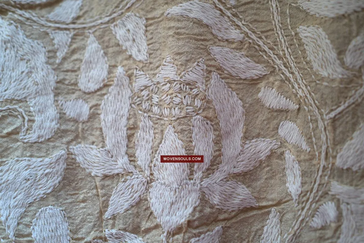 1727 SOLD Rare Revival Dhaka Kashida Kantha Silk Embroidery Shawl