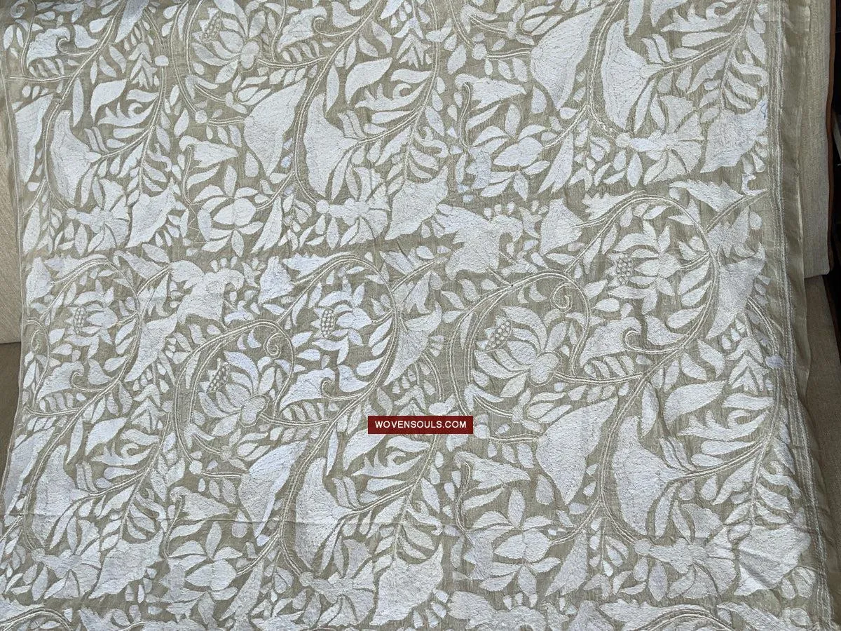 1727 SOLD Rare Revival Dhaka Kashida Kantha Silk Embroidery Shawl