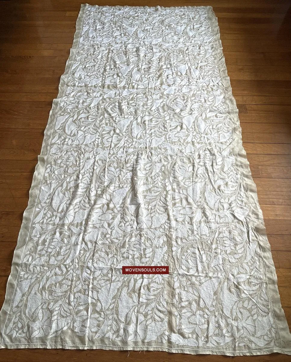 1727 SOLD Rare Revival Dhaka Kashida Kantha Silk Embroidery Shawl