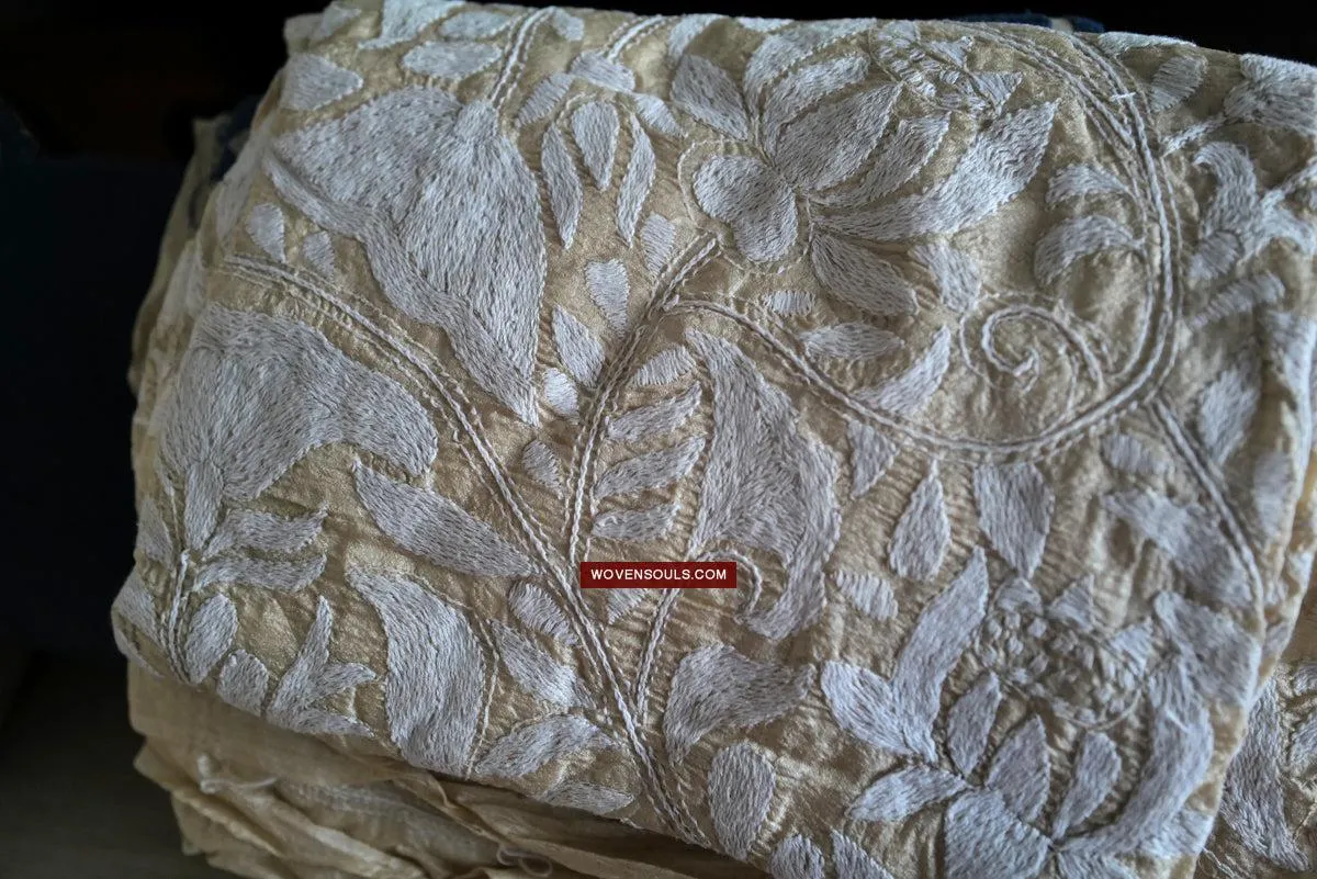 1727 SOLD Rare Revival Dhaka Kashida Kantha Silk Embroidery Shawl
