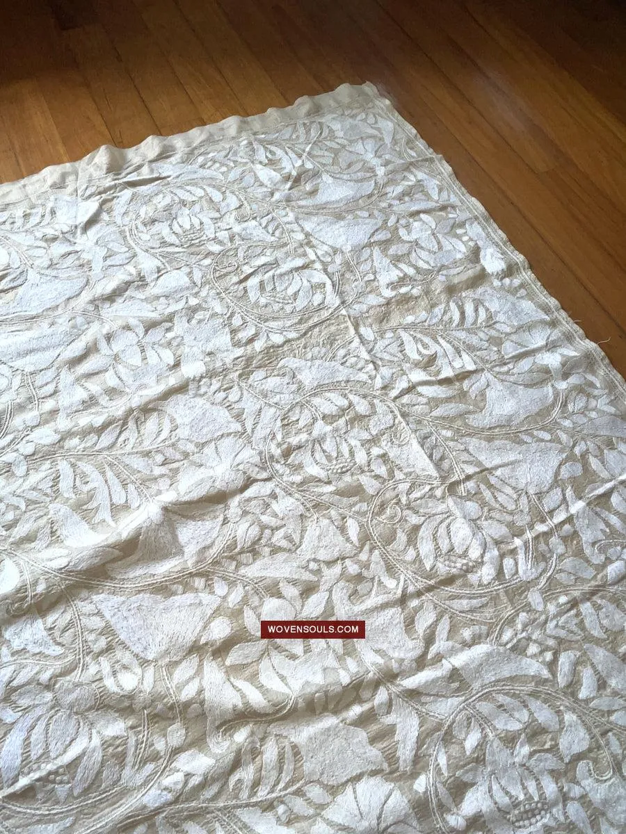 1727 SOLD Rare Revival Dhaka Kashida Kantha Silk Embroidery Shawl