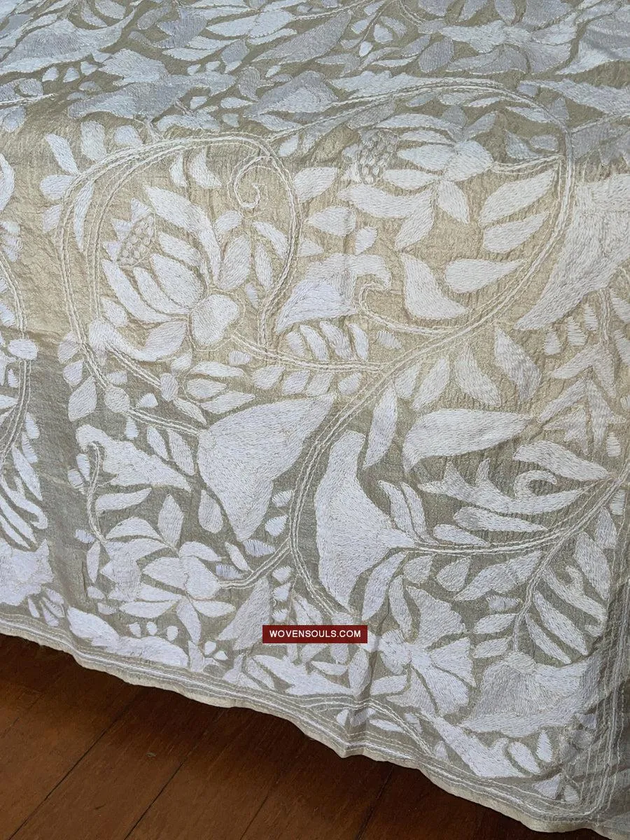 1727 SOLD Rare Revival Dhaka Kashida Kantha Silk Embroidery Shawl