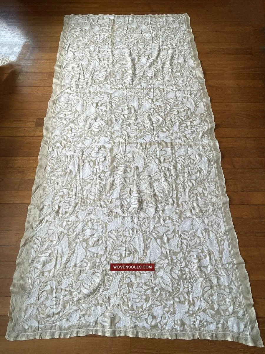 1727 SOLD Rare Revival Dhaka Kashida Kantha Silk Embroidery Shawl