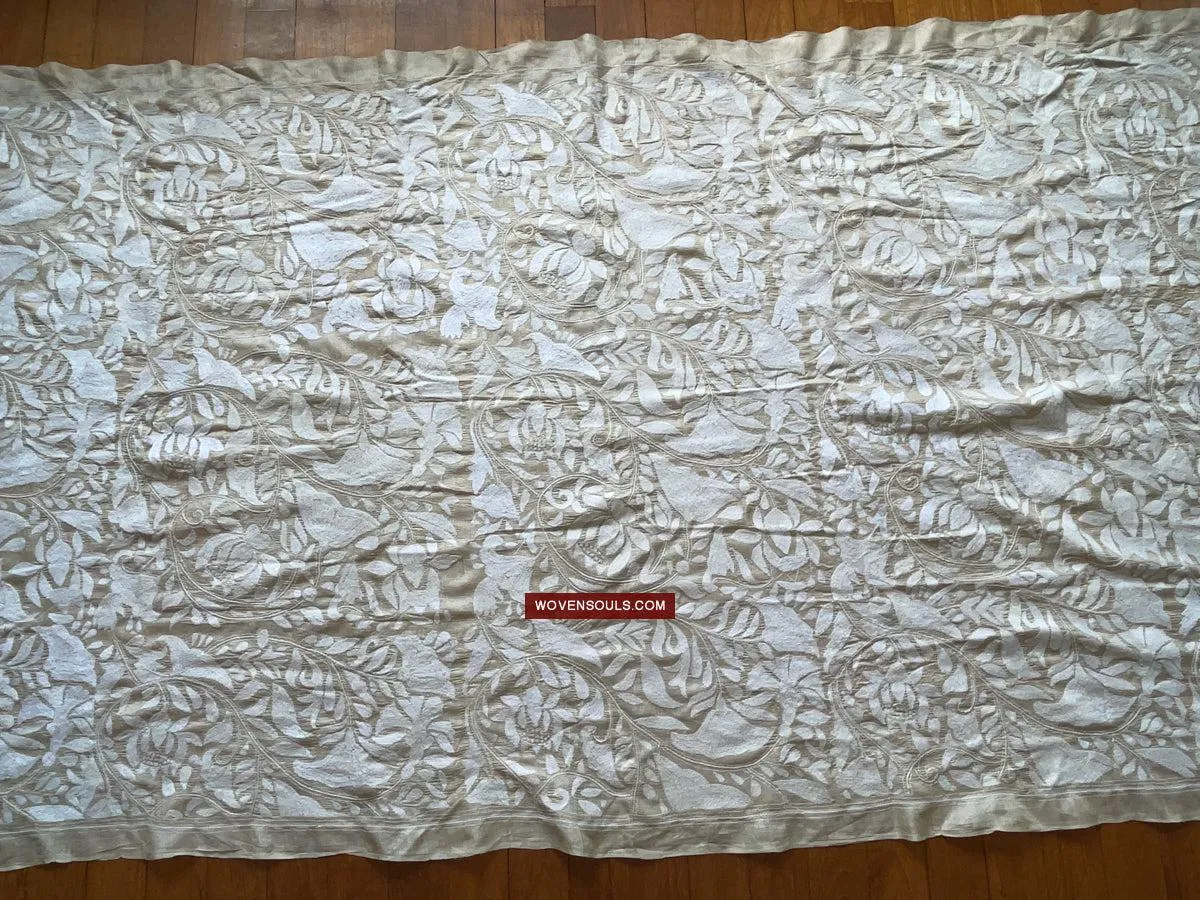 1727 SOLD Rare Revival Dhaka Kashida Kantha Silk Embroidery Shawl