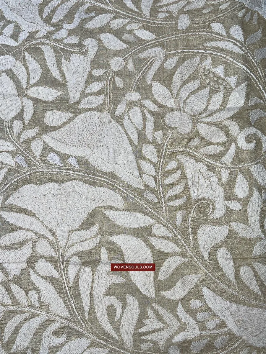 1727 SOLD Rare Revival Dhaka Kashida Kantha Silk Embroidery Shawl