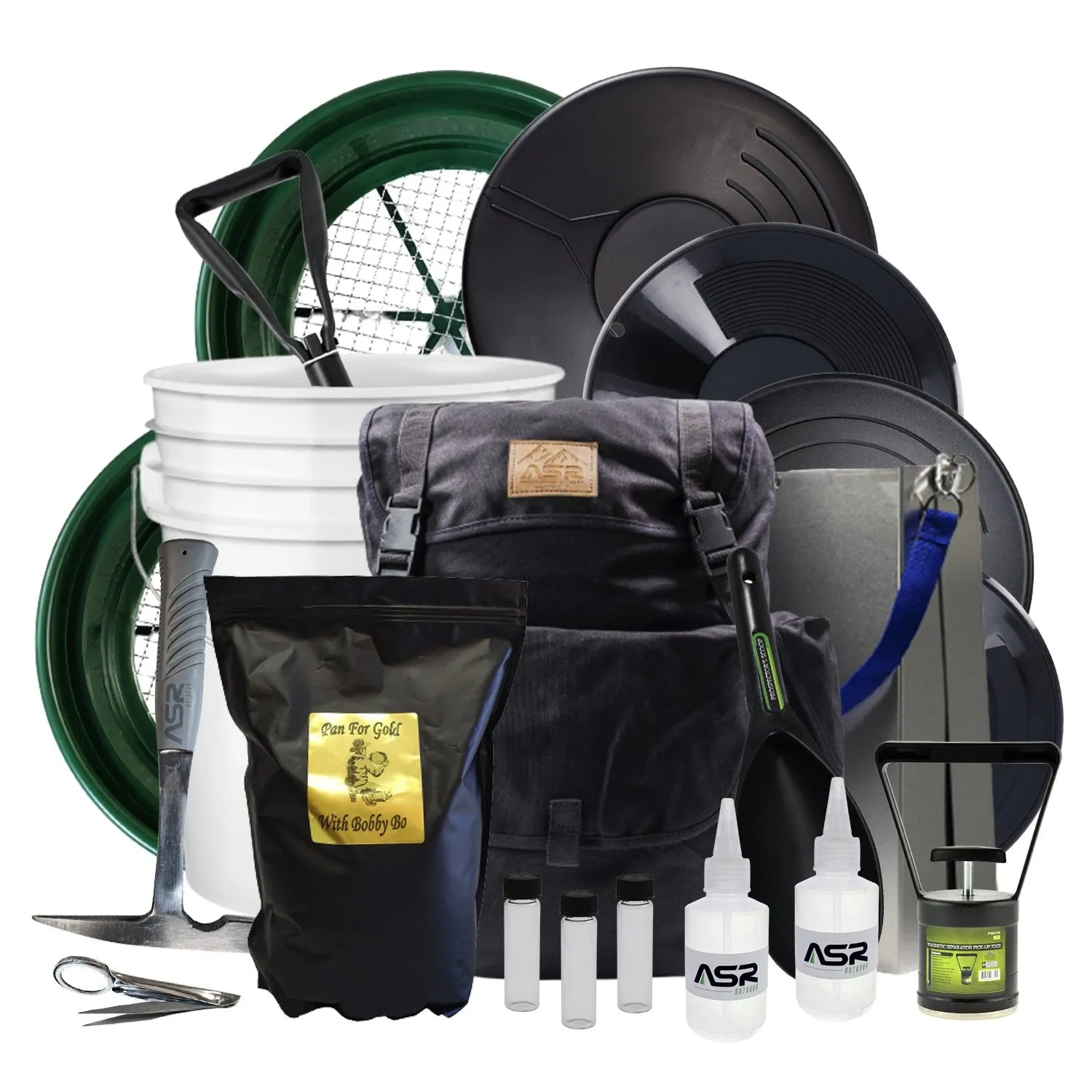 17pc Complete Backpack Sluice Box Gold Panning Kit with 10lb Bobby Bo Intermediate Gold Paydirt (3 Colors)