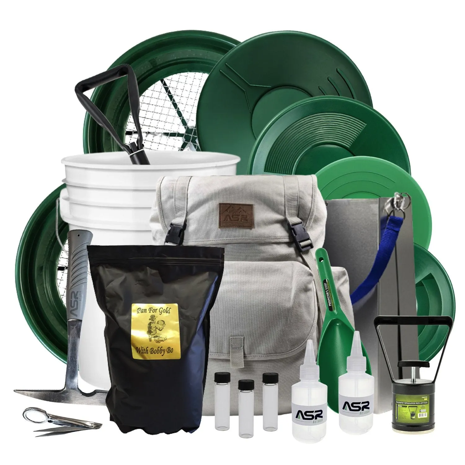 17pc Complete Backpack Sluice Box Gold Panning Kit with 10lb Bobby Bo Intermediate Gold Paydirt (3 Colors)