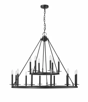 18 Lamps Florence Chandelier - Matte Black - 42in Diameter - E12 Candelabra Base