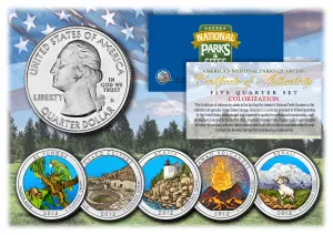 2012 America The Beautiful COLORIZED Quarters U.S. Parks 5-Coin Set with Capsules