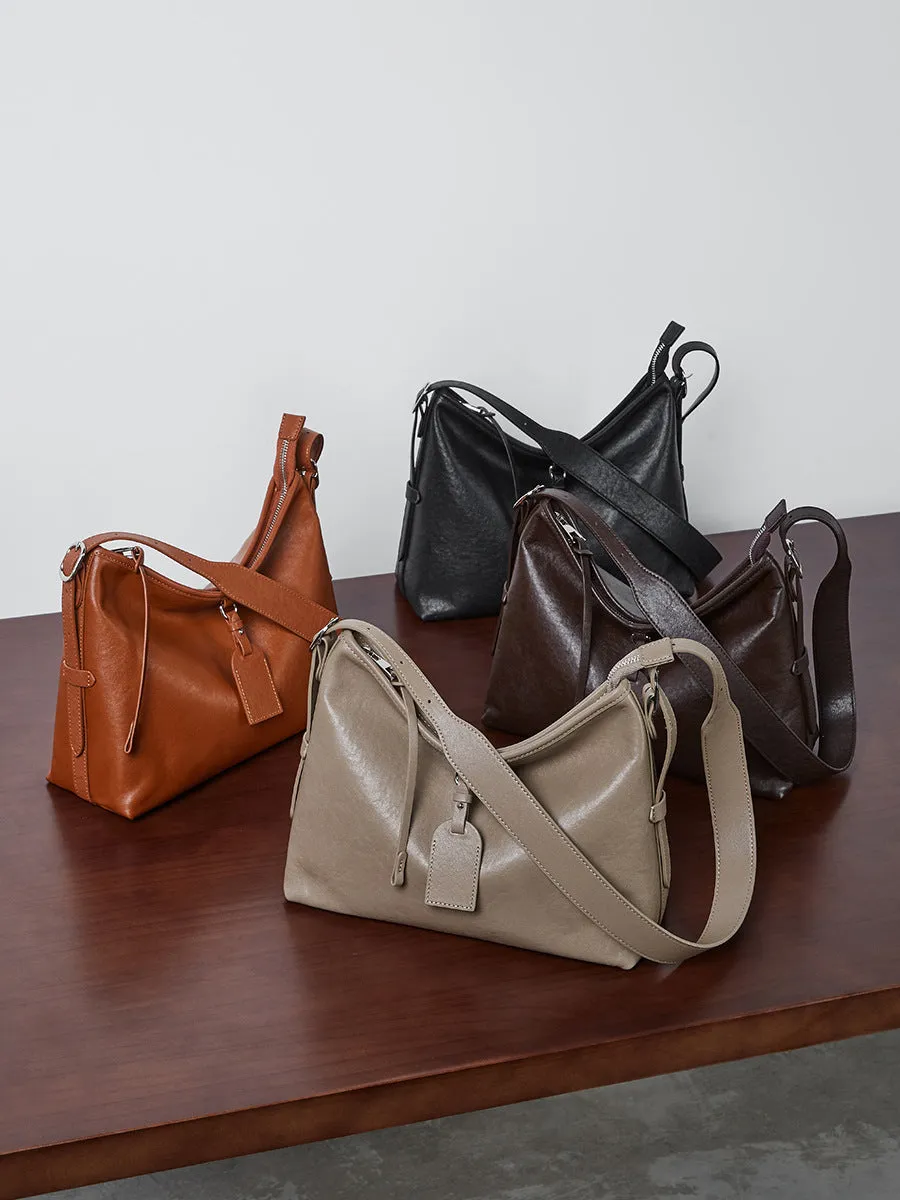 31CM Leather women's  cowhide large capacity shoulder bag 2869 coffee