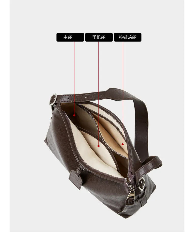 31CM Leather women's  cowhide large capacity shoulder bag 2869 coffee