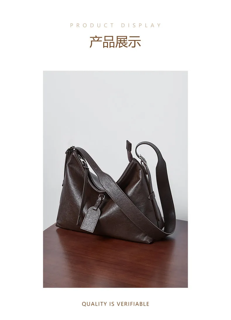 31CM Leather women's  cowhide large capacity shoulder bag 2869 coffee