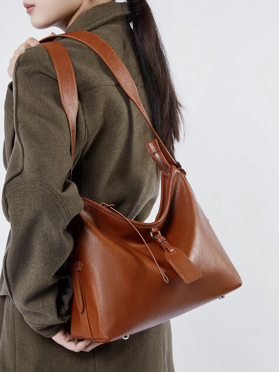 31CM Leather women's  cowhide large capacity shoulder bag 2869 coffee