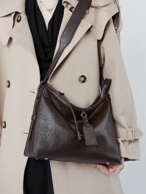 31CM Leather women's  cowhide large capacity shoulder bag 2869 coffee