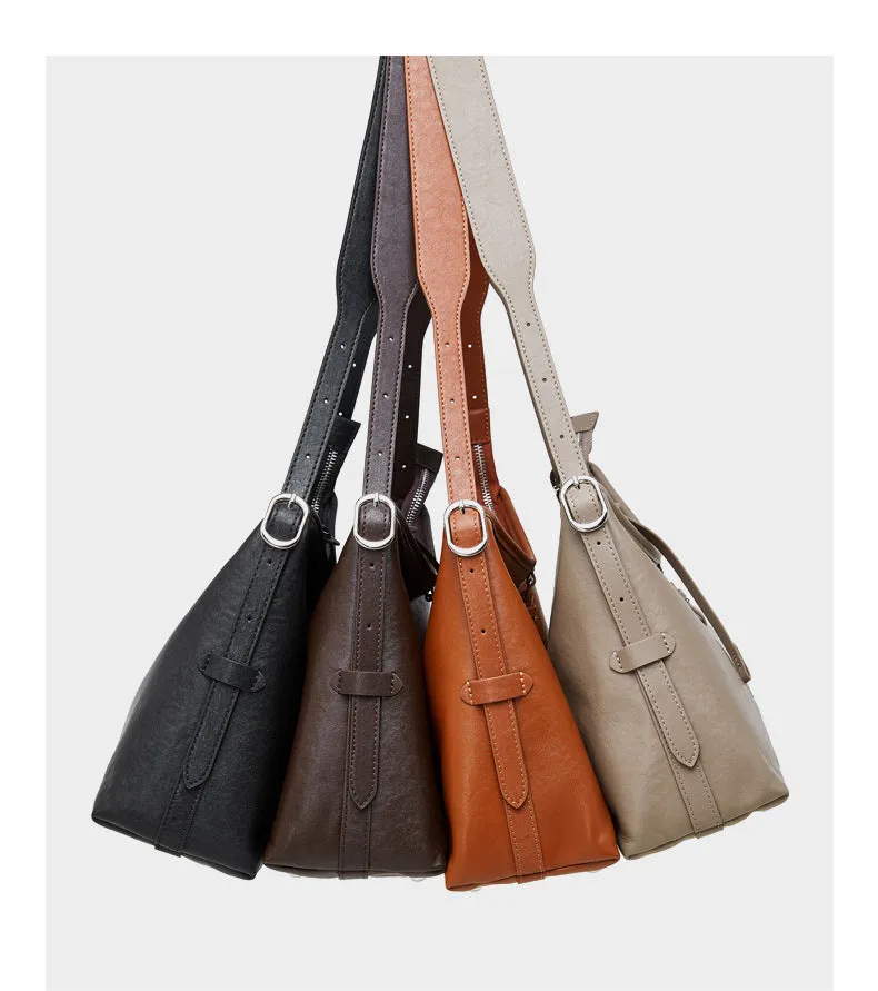31CM Leather women's  cowhide large capacity shoulder bag 2869 coffee