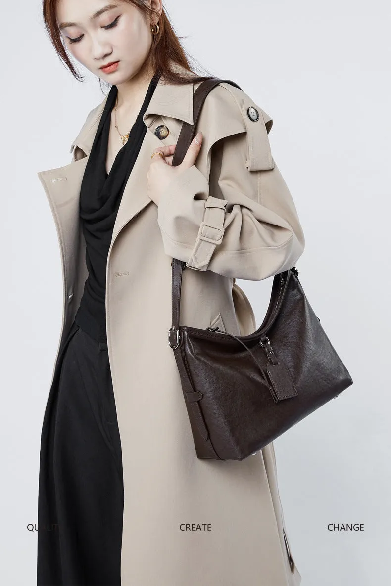 31CM Leather women's  cowhide large capacity shoulder bag 2869 coffee