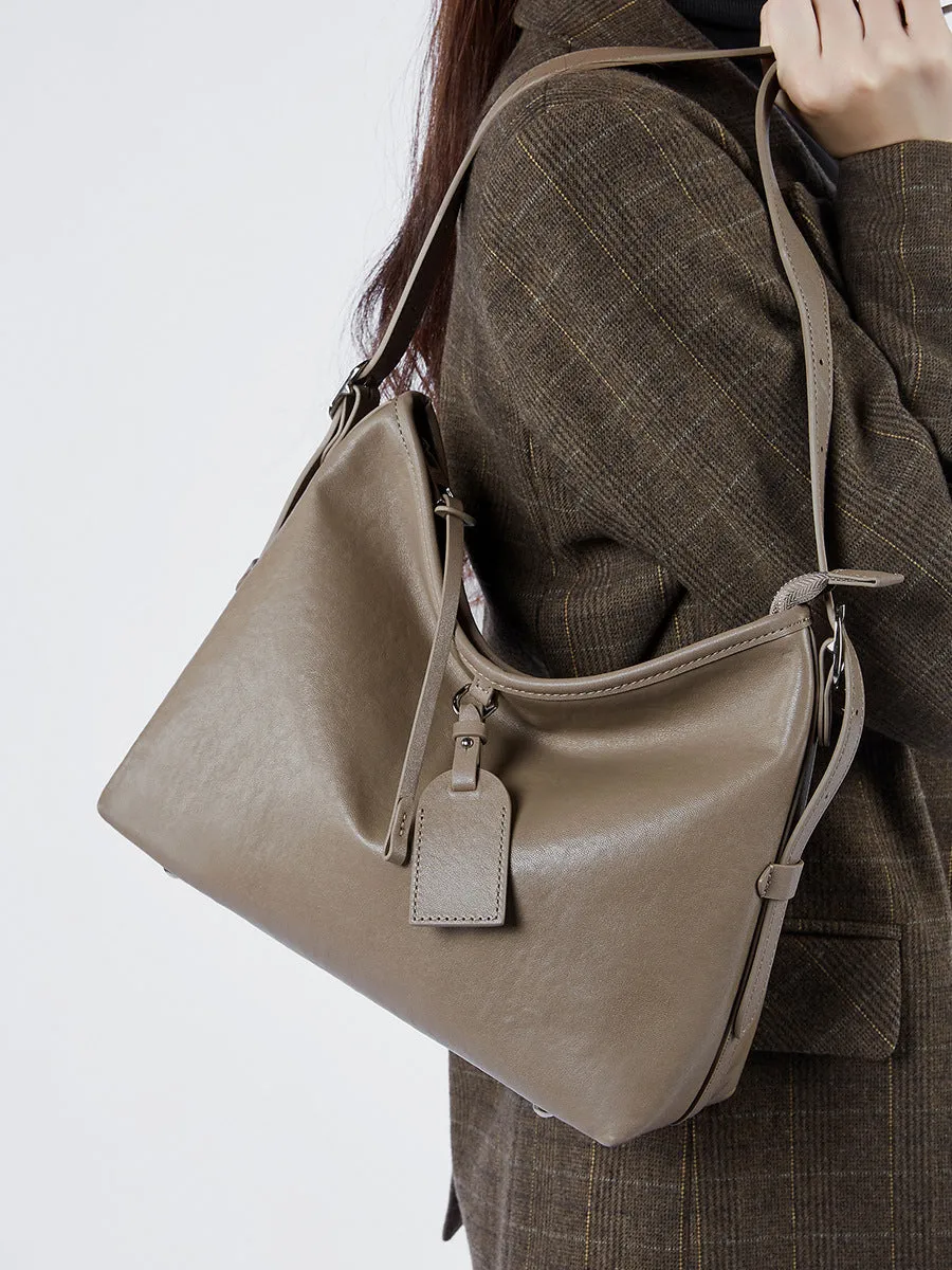 31CM Leather women's  cowhide large capacity shoulder bag 2869 coffee