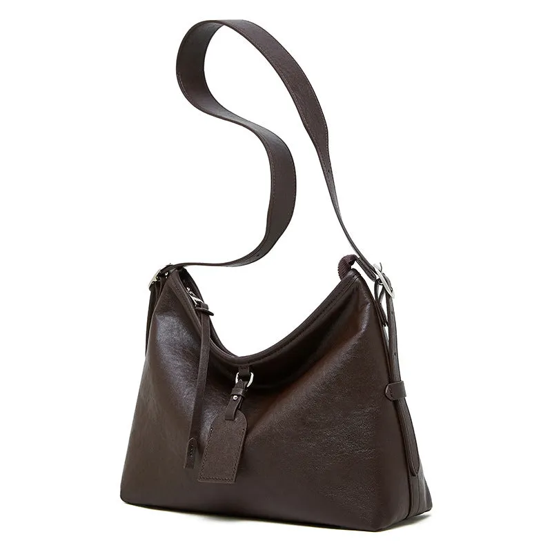 31CM Leather women's  cowhide large capacity shoulder bag 2869 coffee