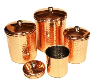 4 Piece Premium Stainless Steel w/ Hammered Copper Plated Exterior Canister Set by ZUCCOR