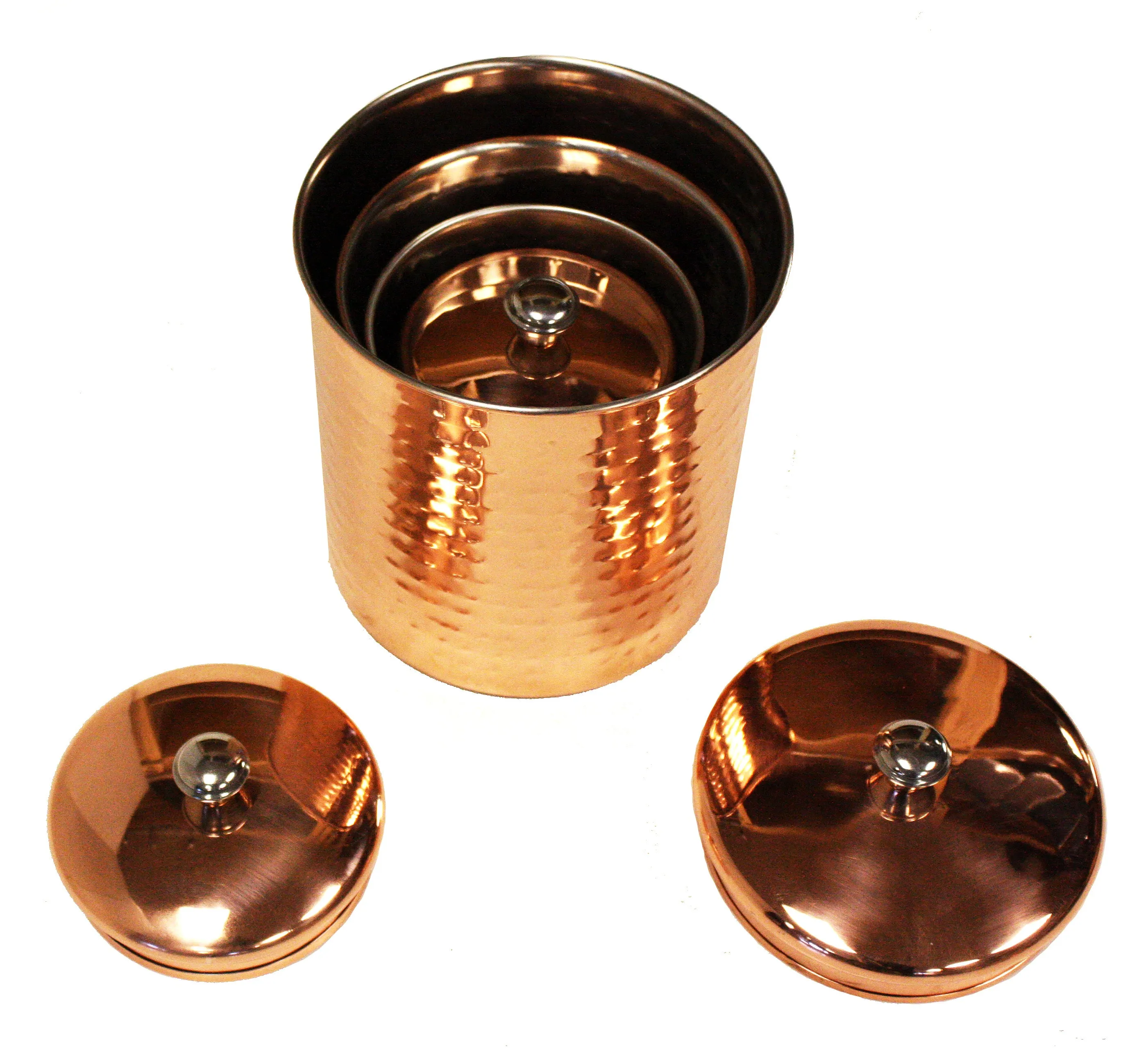 4 Piece Premium Stainless Steel w/ Hammered Copper Plated Exterior Canister Set by ZUCCOR