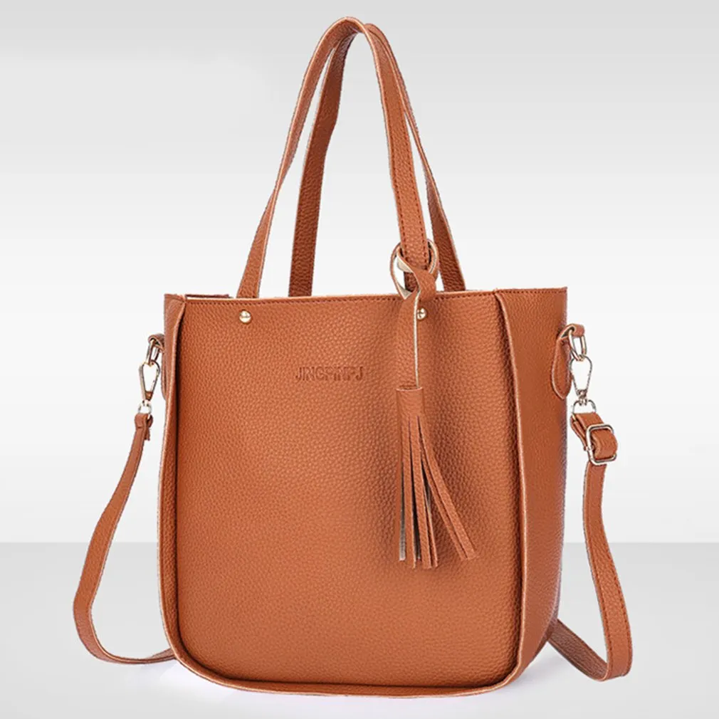 4 pieces/set Fashion Composit Bag PU Leather Tassels Large Capacity Handbag Shoulder Bag Purse Wallet