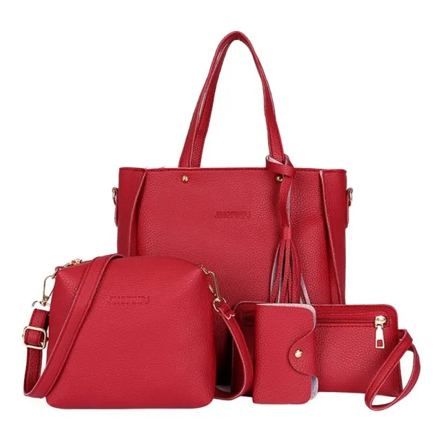 4 pieces/set Fashion Composit Bag PU Leather Tassels Large Capacity Handbag Shoulder Bag Purse Wallet