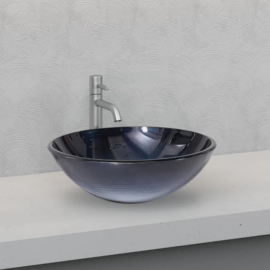420x420x145mm Above Counter Basin Round Bathroom Tempered Glass Antique Vintage Wash Art Basin